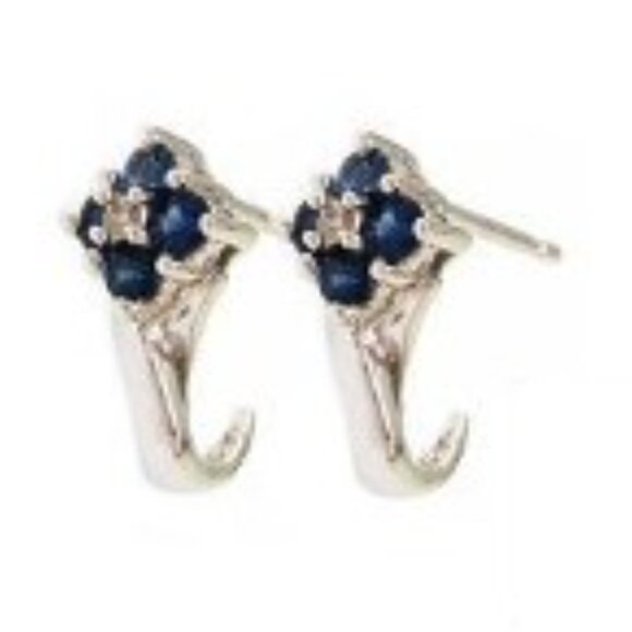 REDUCED!  10Kt White Gold Ceylon Sapphire & Diamond-Accent J-Hoop Post Earrings - Picture 6 of 6